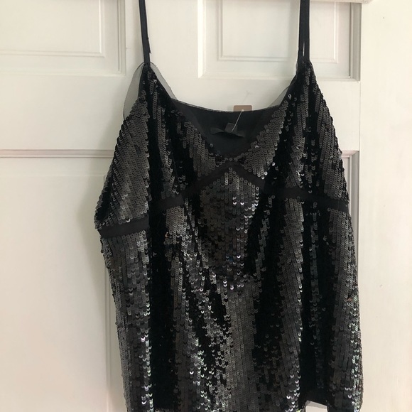 J Crew New With Tags Size L black sequin cami with tulle trim. - Picture 4 of 9